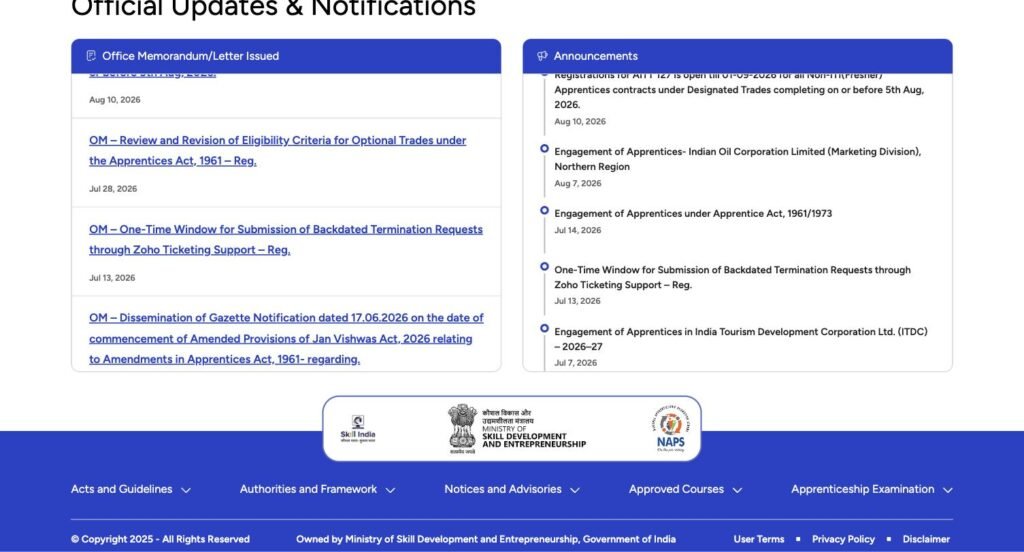 NAPS portal official updates and notifications page